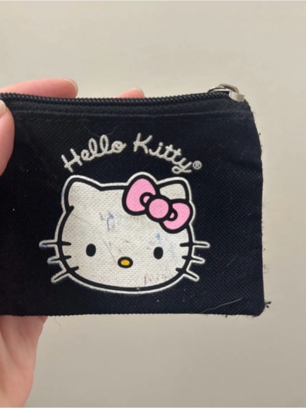 Hello Kitty Black Canvas Coin Pouch with Pink Bow